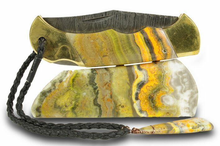 Pocket Knife with Bumblebee Jasper Inlays & Matching Base #370787